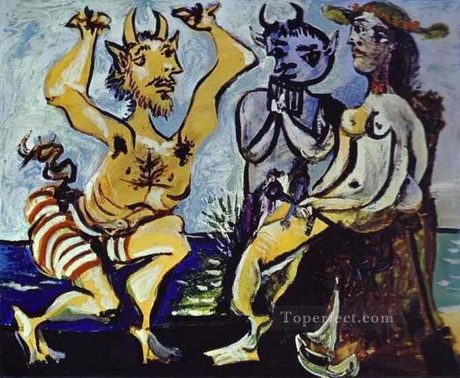 二人の牧神とヌード 1938年 パブロ・ピカソ油絵